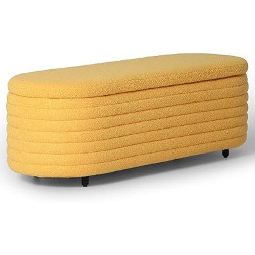 Storage Ottoman Bench for Bedroom, 54" Teddy Foot Rest for Couch End of Bed Bench Seat, Entryway Furniture and Toy Storage Organizer for Living Room, Sunset Gold