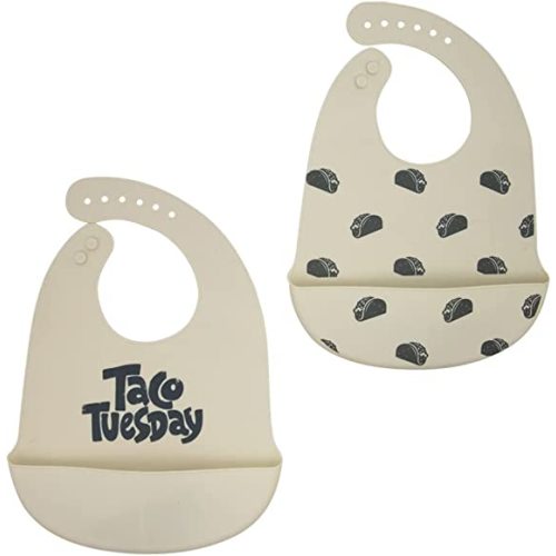 Lila & Jack Silicone Baby Bibs Set Of 2, BPA Free Waterproof Soft Durable Adjustable Silicone Bibs for Babies & Toddlers (White & Black)