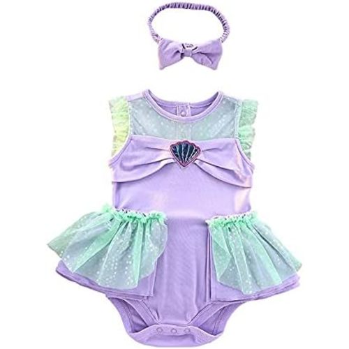 Dressy Daisy Princess Onesie Romper Fancy Dress Costume Halloween Birthday Bodysuit Outfit with Headband for Infant Baby Girl