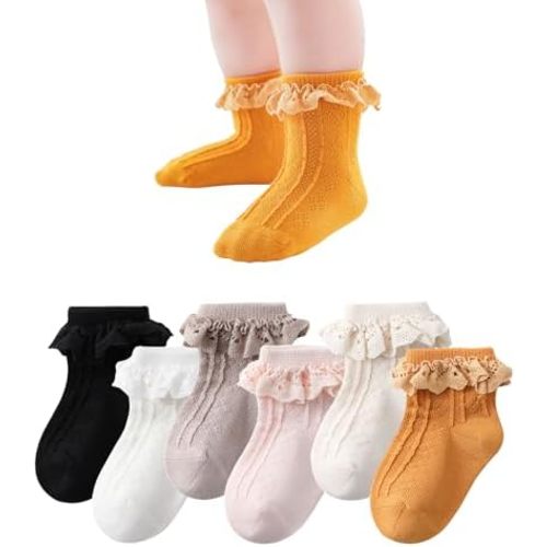 CHUNG Baby Girls Newborn Infant Lace Ruffles Cotton Frilly Socks Cute Mesh Thin Anti-Skid Floor Socks