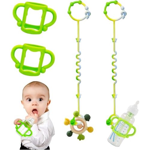 Bottle Handles for Dr. Brown's Narrow Baby, Wide-Neck, Removable Easy-Grip Transitional Sippy Cup Handles, 100% Silicone-BPA-Free Material, 4m+ (Green)