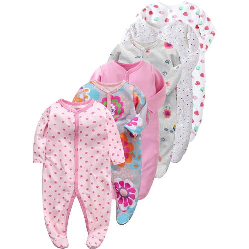 WIBACKER Newborn Baby Footed Pajamas 100% Cotton Infant Baby Snap Sleepers for Sleep and Play Footies 0-12 Months - 1PC Polka Dots