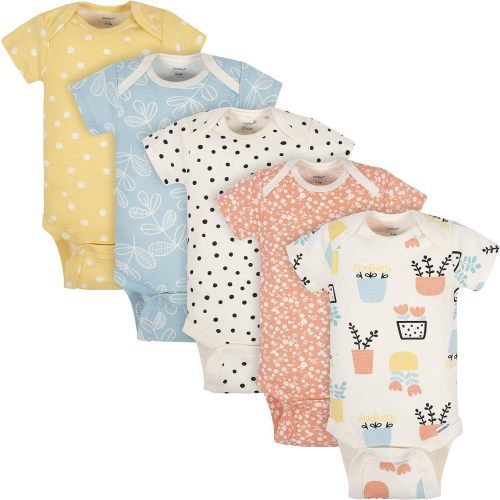 Grow by Gerber baby-girls 5-pack Short-sleeve Onesies Bodysuits - Orange/Yellow/Green/Ivory