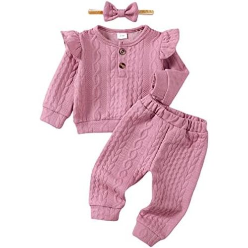 Mioglrie Toddler Baby Girl Clothes Fall Winter Sweatsuit Newborn Sweatshirt Sweat Pant Sets Outfits Infant Girls Clothing