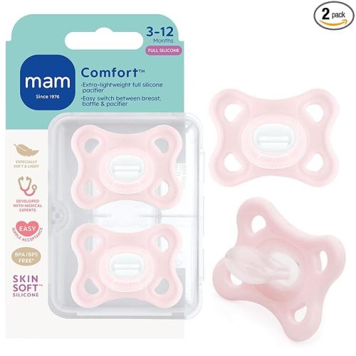 MAM Comfort Baby Pacifier 3-12 Mths Lightweight One-Piece Silicone 2 Pack