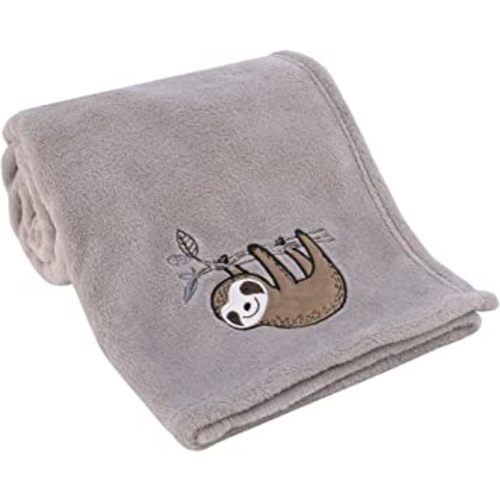Little Love by NoJo Sloth Let's Hang Out Grey and White Super Soft Plush Baby Blanket with Applique, 30x40 Inch (Pack of 1)