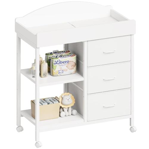 Changing Table Dresser, Baby Dresser with 3 Drawers and 2 Shelves, Multi-Functional Baby Changing Table with Pad, Classic Nursery Dresser, Diaper Changing Station for Children's Room, White