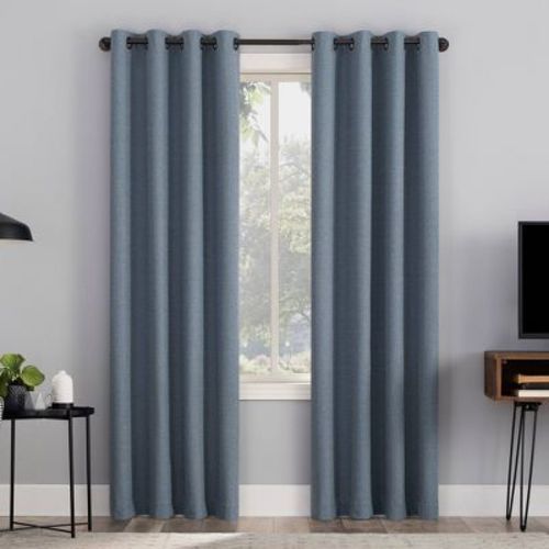 96"x50" Channing Textured Draft Shield Fleece Insulated 100% Blackout Grommet Top Curtain Panel Blue - Sun Zero