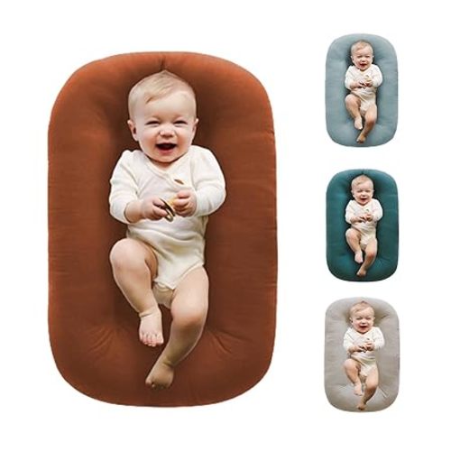 Baby Lounger for Newborn 0-24 Months,Soft Infant Lounger & Play Mat & Diaper Changing Pad for Home,Travel & Floor Time,Newborn Babies Essentials Gifts(Coffee)