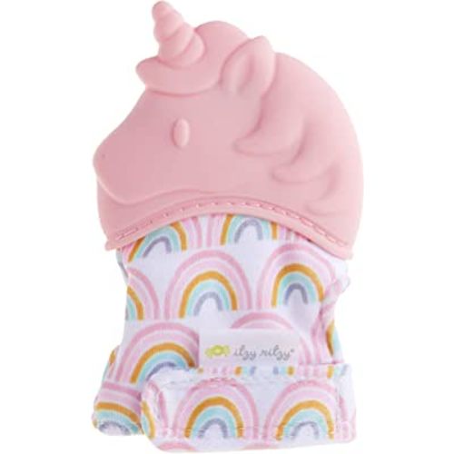 Itzy Ritzy Silicone Teething Mitt - Soothing Infant Teething Mitten with Adjustable Strap, Crinkle Sound & Textured Silicone to Soothe Sore & Swollen Gums, Blush Unicorn