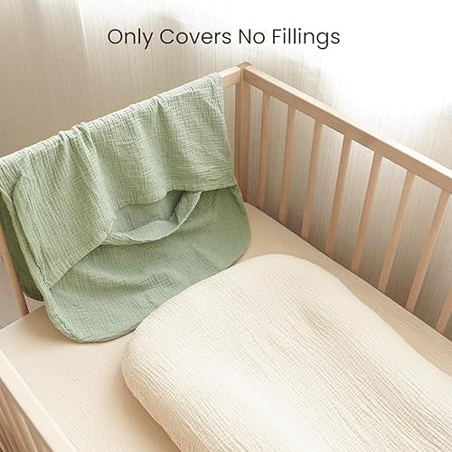 Konssy Muslin Baby Lounger Cover 2 Pack, 100% Cotton Newborn Lounger Cover, Soft and Breathable Lounger Cover for Boys Girls, Covers Only (Sage,Cream)