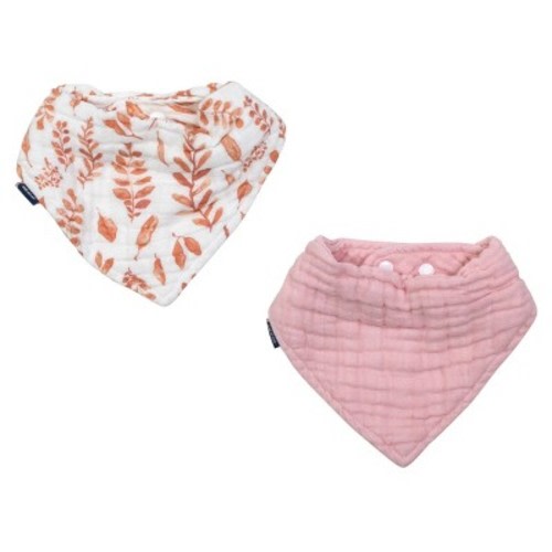 Bebe au Lait 2pk Muslin Bandana Bib Set, Color: Pink Leaves/Cotton Candy