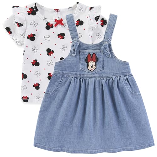 Disney Minnie Mouse Baby Girls Twill Jumper Dress and Jersey Top for Infants