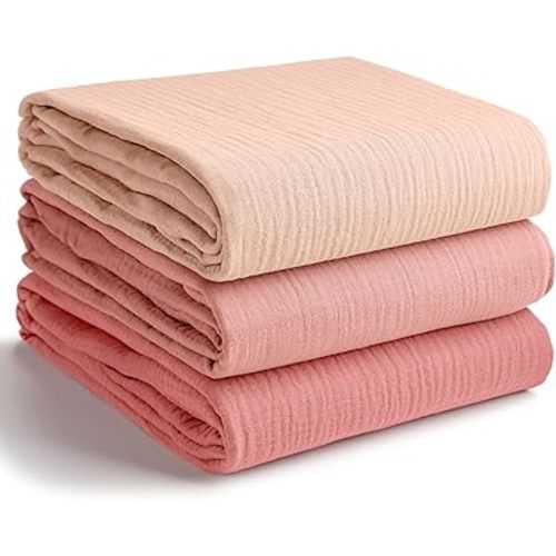 Comfy Cubs Muslin Swaddle Blankets Pack of 3, 42 x 42 Inch Soft 100% Cotton Baby Blanket Set, Large Wraps for Newborns - Self-Soothing Swaddles for Newborns - Blush, Bold Blush, Dusty Rose
