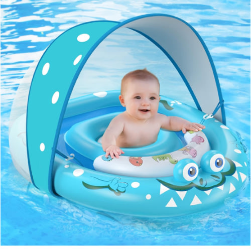 URMYWO Baby Pool Float with Removable UPF50+ Sun Protection Canopy, Baby Floats for Pool 6-12-24 Months Infant Toddler, Durable Baby Swim Float with Adjustable Seat, Extra Wide, Breathable
