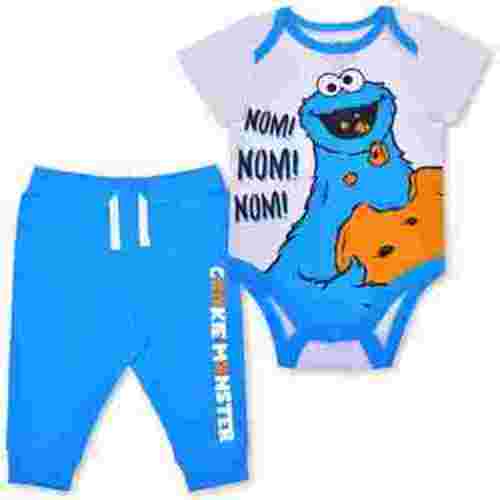 Sesame Street Boys Cookie Monster Bodysuit and Jogger Pants Set for Newborn and Infant (Size NB-24M)