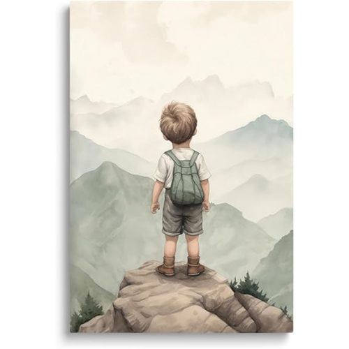 SKYSUKEY Adventure Nursery Boy Wall Art, Watercolor Mountain Wall Decor, Baby Room Decor