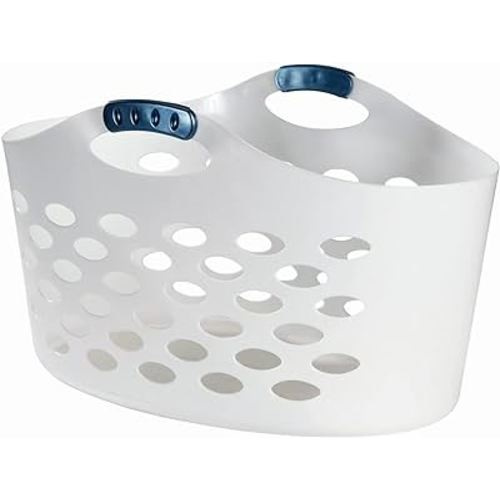 Rubbermaid 1.5 Bushel Capacity Durable Versatile Flex N Carry Portable Flexible Laundry Basket with Convenient Carrying Handles, White