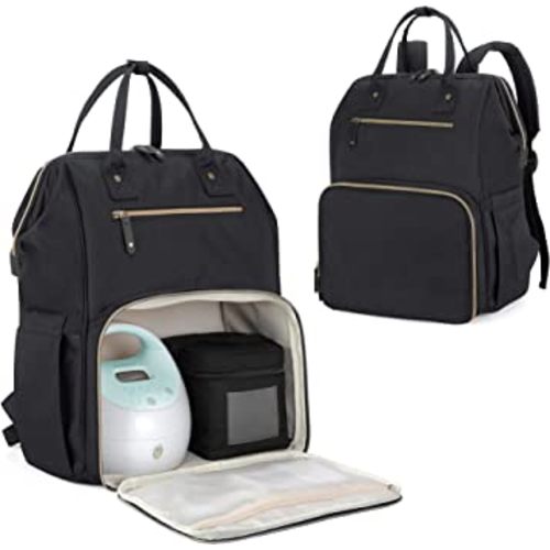 Damero Breast Pump Backpack with Inner Divider, Pumping Bag with Laptop Sleeve and Multiple Pockets, Fits Most Brands Breast Pumps and Cooler Bag, Black, Patent Design