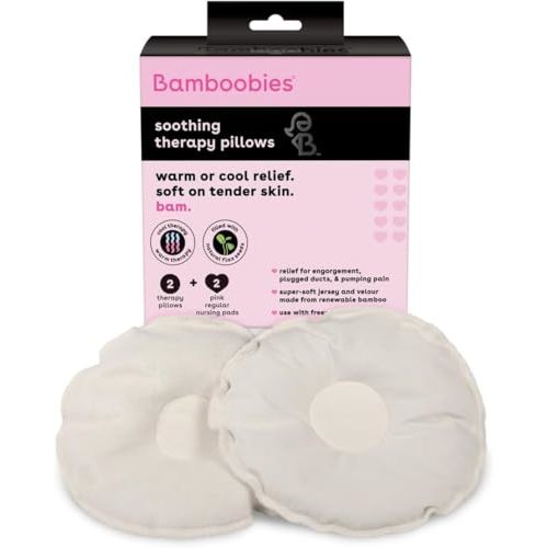 Bamboobies Soothing Nursing Pillows, Daytime Nursing Pads - Reusable, Hot Cold Compress for Breastfeeding- Discreet Leak-Proof Washable Pads for Breastfeeding - 2 Compress Pads, 2 Nursing Pads