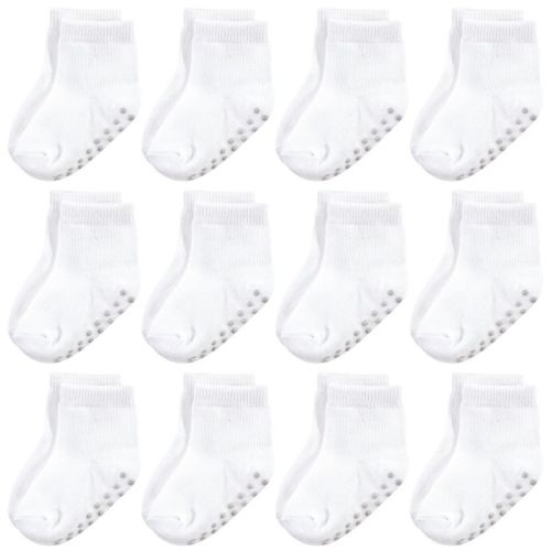 Touched by Nature Baby and Toddler Organic Cotton Blend Socks with Non-Skid Gripper for Fall Resistance, White
6-12Mo