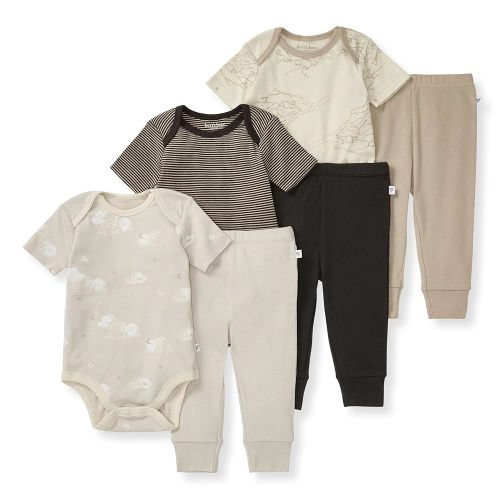 Burt's Bees Baby Unisex Baby 6-Piece Bodysuit and Pant Set, 100% Organic Cotton Infant Outfit Baby Essentials