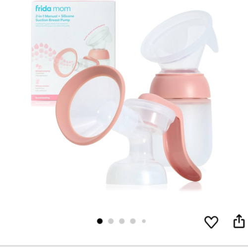 Frida Mom 2-in-1 Manual Breast Pump with Hands-Free Silicone Suction Cup, Milk Collector, Wireless Ergonomic Handle, and SoftFeel Flange for Breastfeeding