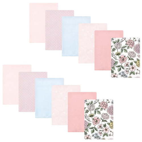 Hudson Baby Infant Girl Cotton Flannel Burp Cloths Bundle, Vintage Blossom, One Size