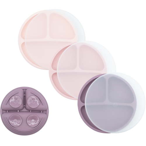 WeeSprout Suction Plates with Lids for Babies & Toddlers, 100% Silicone, Dinnerware Stays Put, 3-Pk