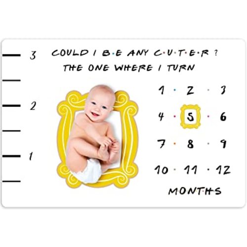 Friends Baby Milestone Blanket, TV Show Merchandise Gift for Baby Shower, Newborn Essentials Photo Props for Age and Growth, Yellow Frame Included, 50'' X 60''