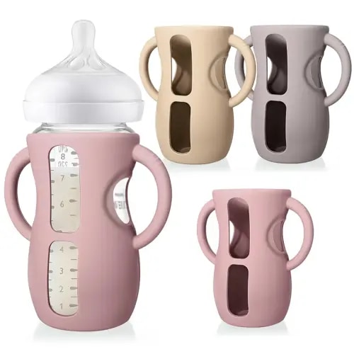 Juome Silicone Sleeves with Handles for Avent Natural Glass Baby Bottles - 3 Pack Anti Breakage Baby Bottle Holder for Philips Avent Glass Baby Bottle, Compatible with Phillips Avent Bottles 8 oz