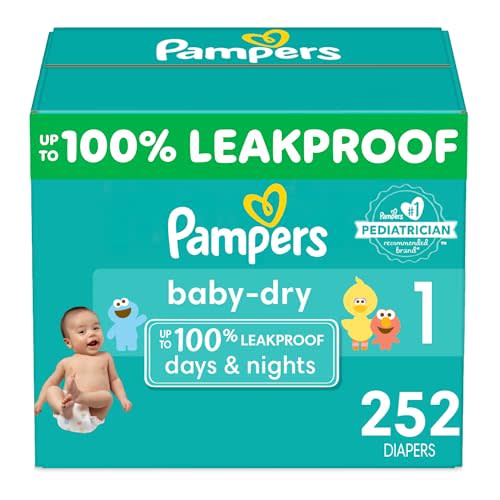 Pampers Baby Dry Diapers - Size 1, One Month Supply (252 Count), Absorbent Disposable Diapers