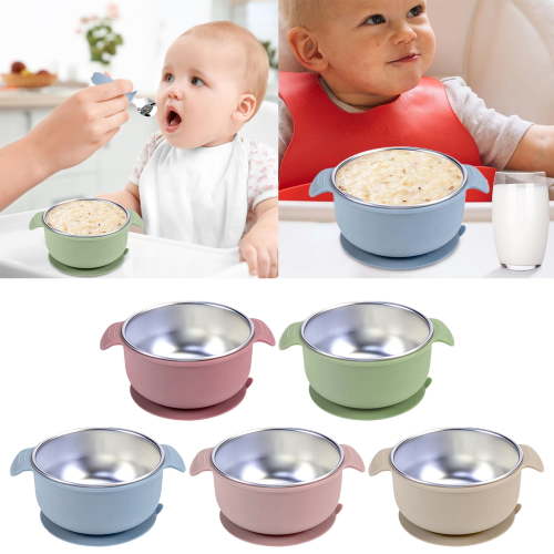 Stainless Steel Baby Bowl with Suction,Toddler Plate with Removable Silicone Sleeves,Food Grade Stainless Steel Kids Bowl