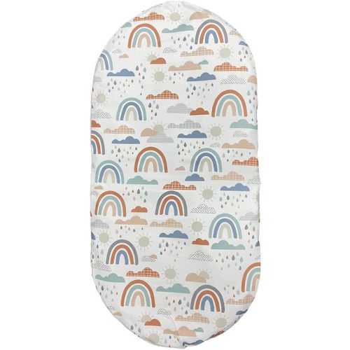 F-Price Replacement Sheet for Fisher-Price Soothing View Bassinet - GPN07 ~ Replacement Bassinet Sheet ~ Rainbow Showers, Peach, White. Blue