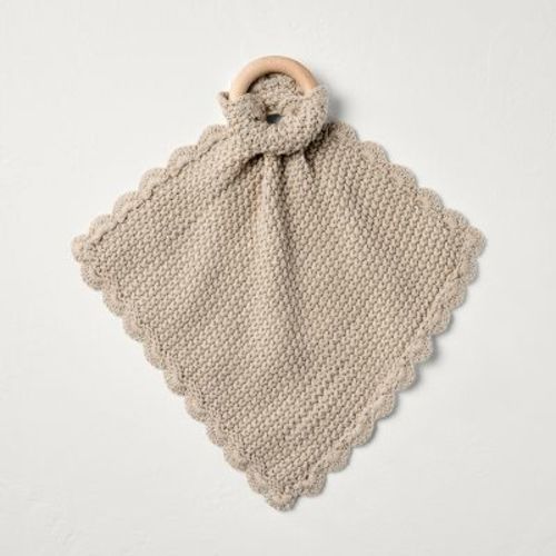 Soft Knit Baby Security Blanket With Wood Ring Beige - Hearth & Hand™ With Magnolia: Lovey, Oeko-tex Certified