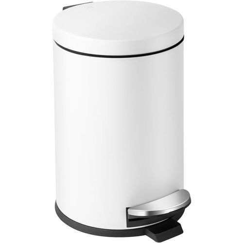 Cesun 1.2 Gallons Small Trash Can with Lid, White Bathroom Garbage Can with Foot Pedal, Mini Round Wastebasket for Bathroom, Bedroom, Office, 4.5 Liters / 1.2 Gallons, White