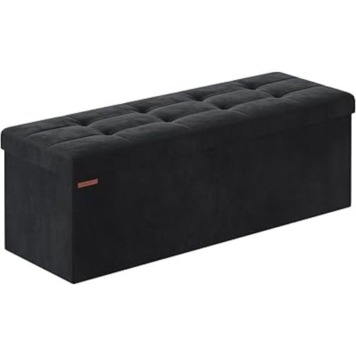 SONGMICS Mazie Collection - Storage Ottoman Bench, Foldable Foot Rest, 15 x 43 x 15 Inches, End of Bed Bench, Storage Chest, Load 660 lb, Living Room, Bedroom, Entryway, Ink Black ULSF277B01