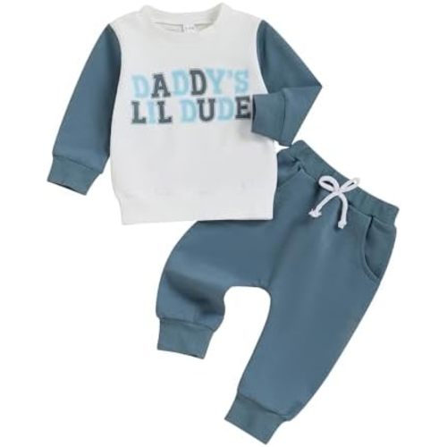 Toddler Baby Boy Fall Winter Clothes Daddys/Mamas Lil Dude Long Sleeve Sweatshirt Jogger Pants Set Cute Outfits