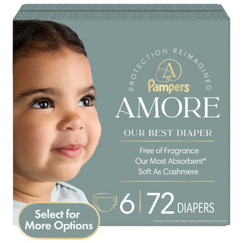 Pampers, Amore Baby Diapers, Size 6, Leak-Guard, 72 Count