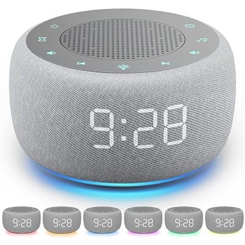 Buffbee Sound Machine & Alarm Clock 2-in-1, 18 Soothing Sound, 7 Night Light, Sleep Timer, Precise 30-Level Volume Control White Noise Machine