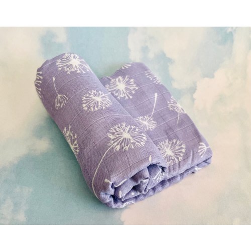 Dandelion Wishes Organic Bamboo Muslin Baby Swaddle Blanket Lavender