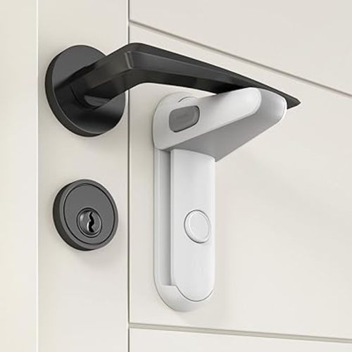 Childproof Door Lever Lock, Baby Proofing Door Handle Lever, Door Handle Child Proof, Toddler Door Locks, Strong Adhesive no Tools Need or Drill (White, 2 Pack)
