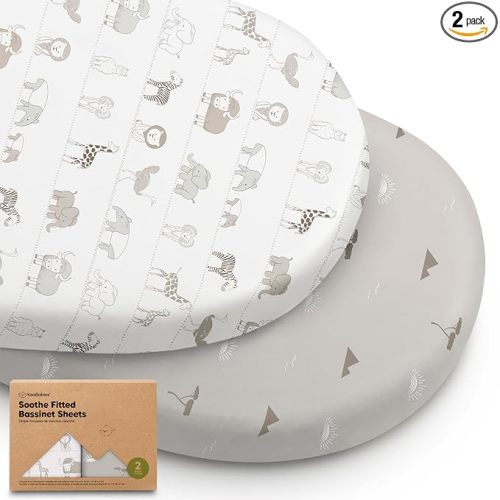 2pk Organic Baby Bassinet Sheets Boys, Girls, Fitted Sheet (Savannah) | 100% Cotton Bassinet Mattress Sheets, Compatible with Halo Bassinest Swivel Sleeper, Graco, Baby Delight, Universal Fitted