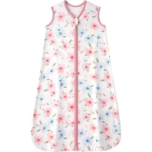 Baby Sleep Sack 0-6 months, 100% Cotton Sleep Sack for Newborn, Wearable Blanket Baby, 0.5 Tog Lightweight Double Zipper Sleeping Bag Flower 1 Pack