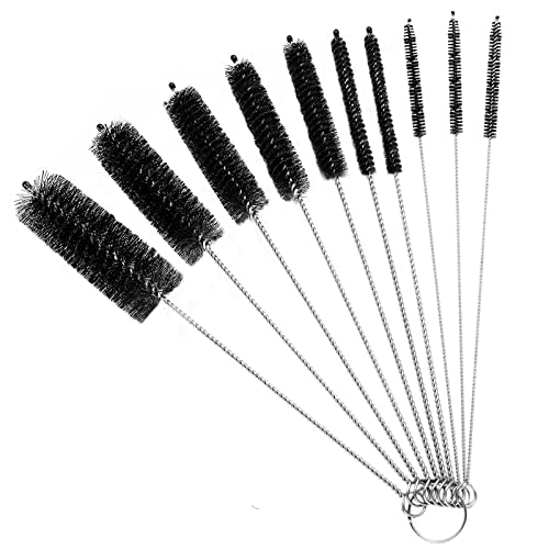 10PCS Straw Cleaner Brushes, 8 Inch Tube Cleaning Brush and Nylon Pipe Brush Set, Small Bottle Cleaning Brushes for Narrow Neck Sippy Cups Straws Teapot Nozzle(Black, 8 inch)