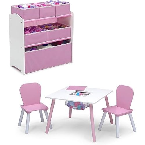 Delta Children 4-Piece Toddler Playroom Set, Pink/White