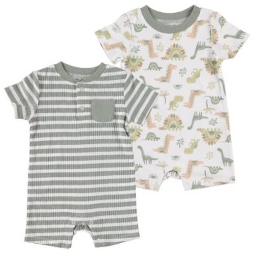 Chick Pea Gender Neutral Baby Short Sleeve Romper 2 PC Set, Color: Trendy green, Size: 3-6 months