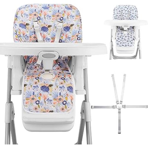Baby High Chair Cover 2-in-1 Reversible, Includes 5-Point Harness Strap, Waterproof & Soft Side High Chair Pad Cushion, Machine Washable, Extra Thick Highchair Protector-Blue