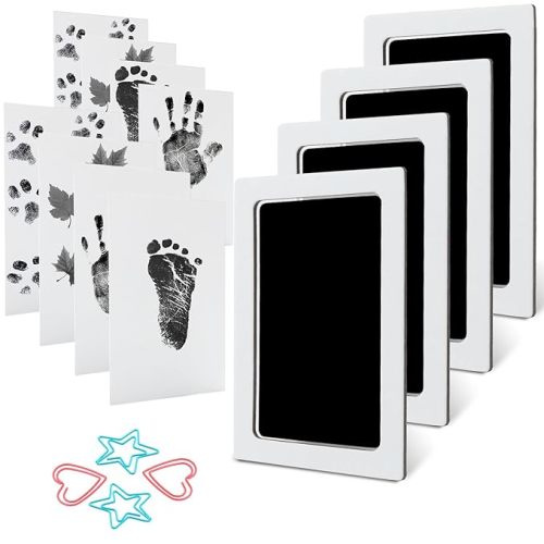 MengNi Baby Footprint Kit Hand Footprint Kit Dog Paw Print Kit Clean Touch Ink Pad Inkless Hand and Footprint Kit Handprint Kit Baby Registry Search with 4 Ink Pads and 8 Imprint Cards - Medium(Pack of 4) - Black