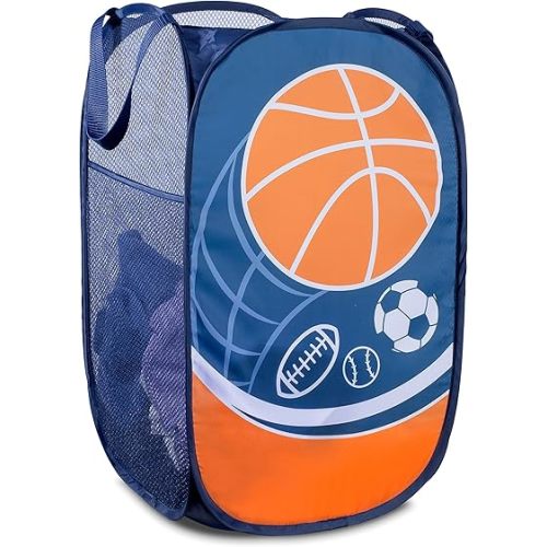 Handy Laundry Collapsible Mesh Pop Up Hamper with Wide Opening and Side Pocket - Breathable, Sturdy, Foldable, and Space-Saving Design for Clothes and Storage (Sports)